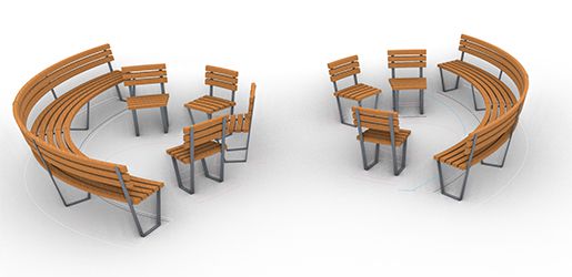 A curved bench as public furniture